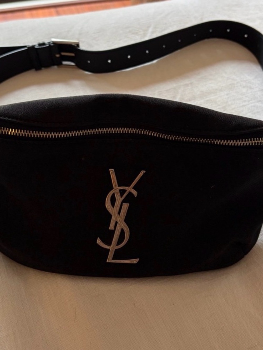 Saint Laurent Black Cloth Crossbody/Belt Bag with Silver YSL Logo
